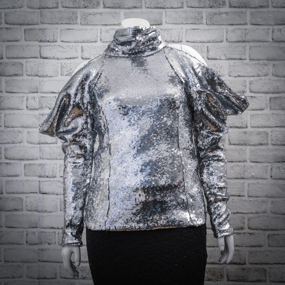 INC International Concepts Sequin Mock Neck Top, Large